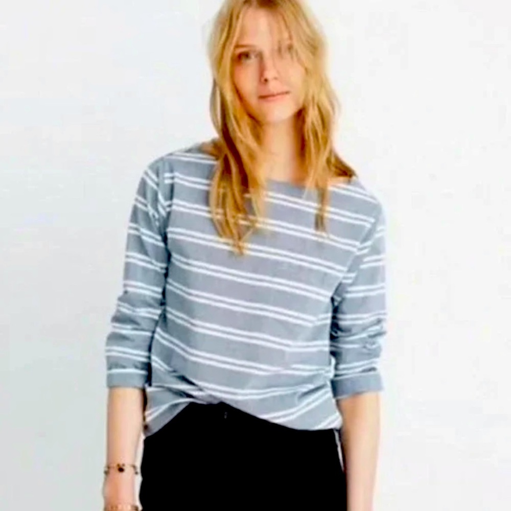 Madewell Chambray Herald Double Striped Boxy Blouse Top